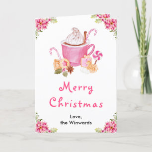 Holiday Cookies and Cocoa Pink Merry Christmas Card