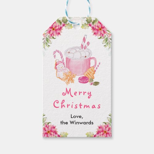 Holiday Cookies and Cocoa Pink Merry Christmas Gift Tags