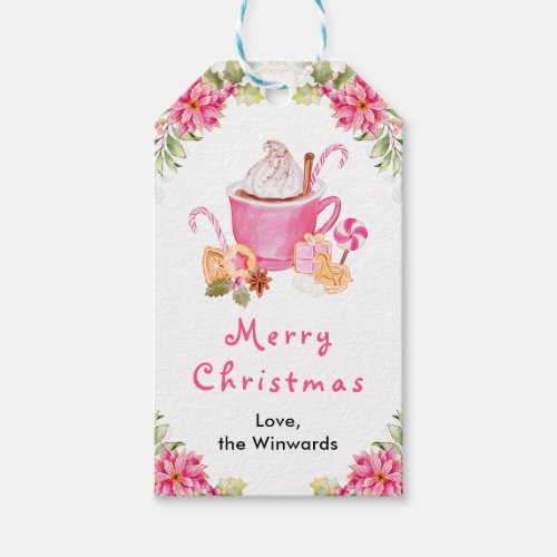 Holiday Cookies and Cocoa Pink Merry Christmas Gift Tags