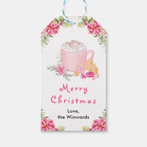 Holiday Cookies and Cocoa Pink Merry Christmas Gift Tags