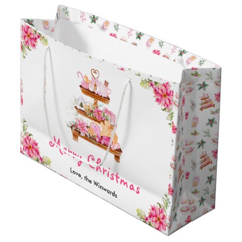 Holiday Cookies and Cocoa Pink Merry Christmas Large Gift Bag