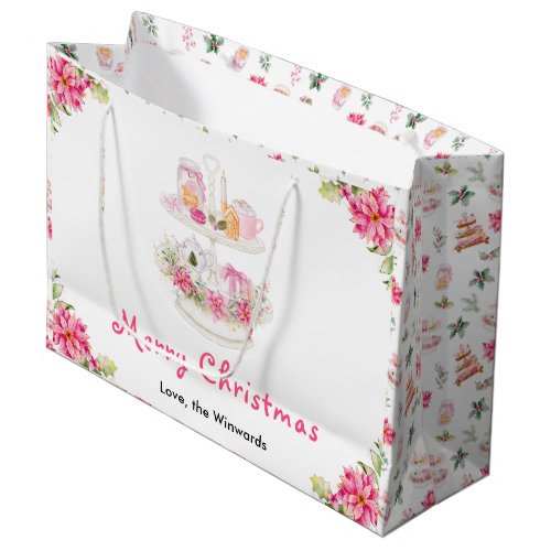 Holiday Cookies and Cocoa Pink Merry Christmas Large Gift Bag