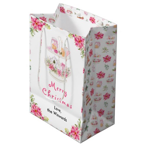Holiday Cookies and Cocoa Pink Merry Christmas Medium Gift Bag