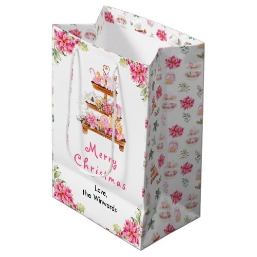 Holiday Cookies and Cocoa Pink Merry Christmas Medium Gift Bag