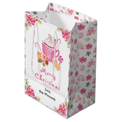 Holiday Cookies and Cocoa Pink Merry Christmas Medium Gift Bag