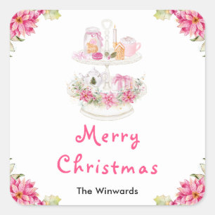Holiday Cookies and Cocoa Pink Merry Christmas Square Sticker