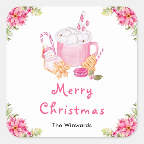 Holiday Cookies and Cocoa Pink Merry Christmas Square Sticker