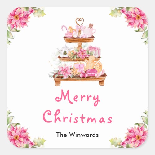 Holiday Cookies and Cocoa Pink Merry Christmas Square Sticker