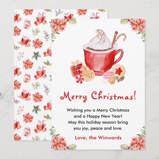 Holiday Cookies and Cocoa Red Merry Christmas Card (Front/Back)