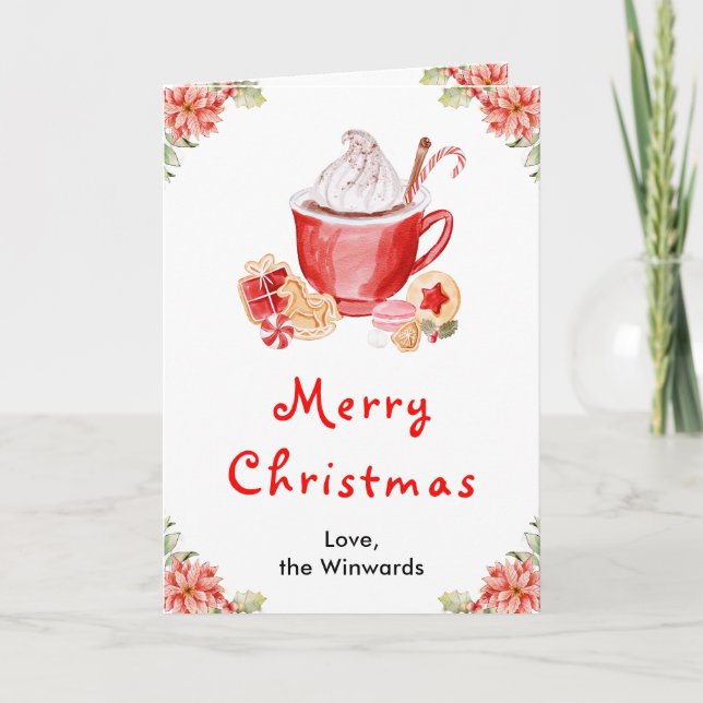 Holiday Cookies and Cocoa Red Merry Christmas Card (Front)