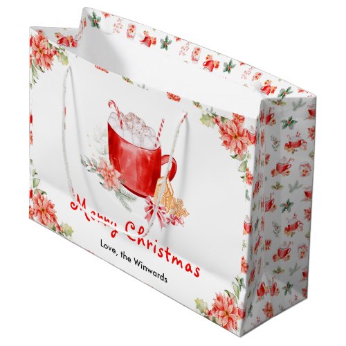 Holiday Cookies and Cocoa Red Merry Christmas Large Gift Bag