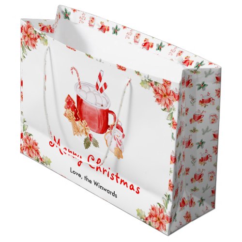 Holiday Cookies and Cocoa Red Merry Christmas Large Gift Bag