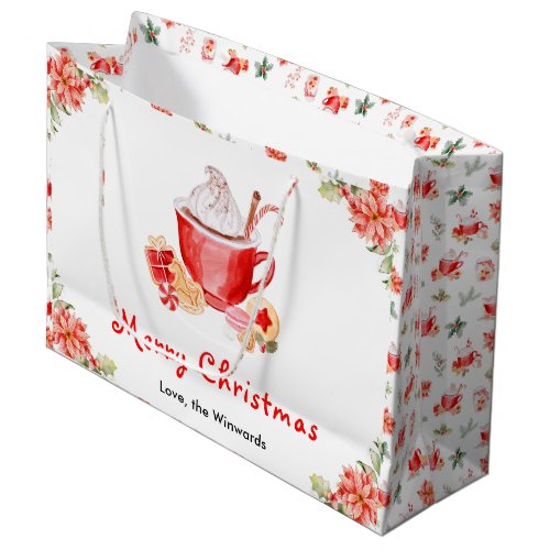 Holiday Cookies and Cocoa Red Merry Christmas Large Gift Bag