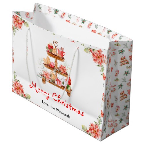 Holiday Cookies and Cocoa Red Merry Christmas Large Gift Bag