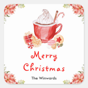 Holiday Cookies and Cocoa Red Merry Christmas Square Sticker
