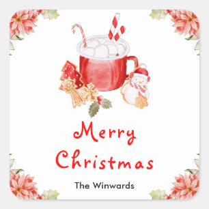 Holiday Cookies and Cocoa Red Merry Christmas Square Sticker