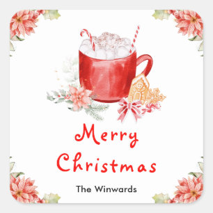 Holiday Cookies and Cocoa Red Merry Christmas Square Sticker