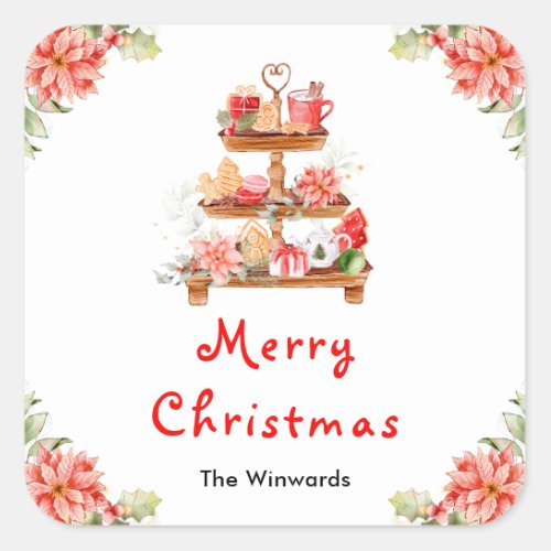 Holiday Cookies and Cocoa Red Merry Christmas Square Sticker