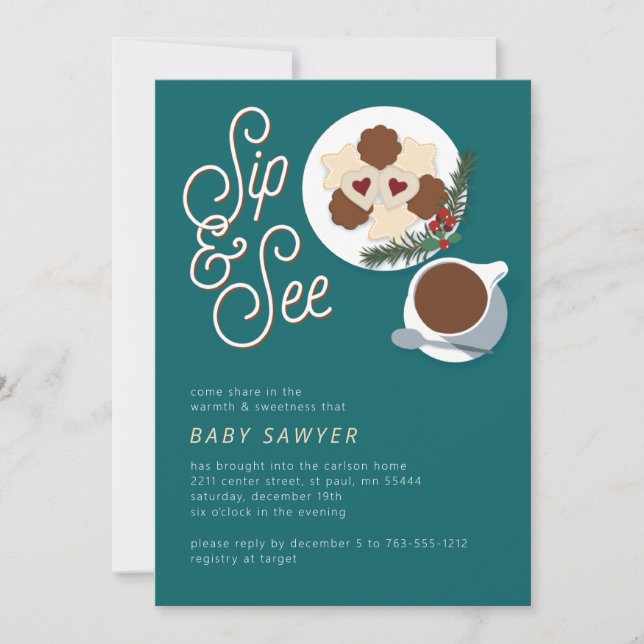 Holiday Cookies & coffee/tea Sip & See baby shower Invitation (Front)