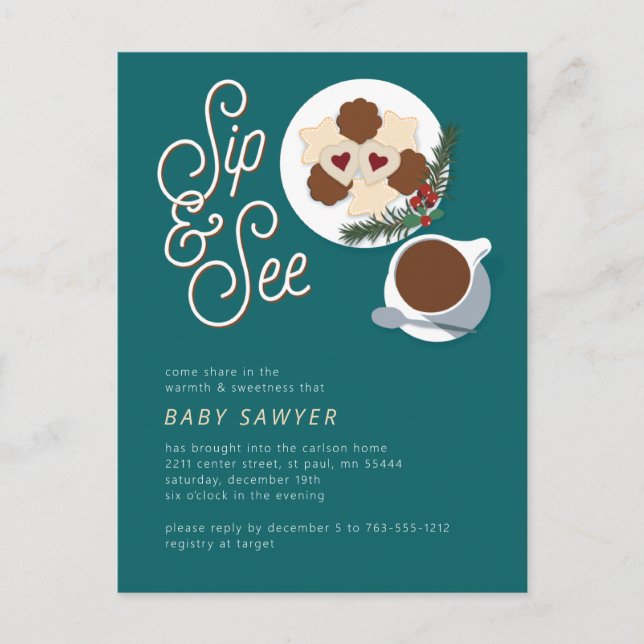 Holiday Cookies & coffee/tea Sip & See baby shower Postcard (Front)
