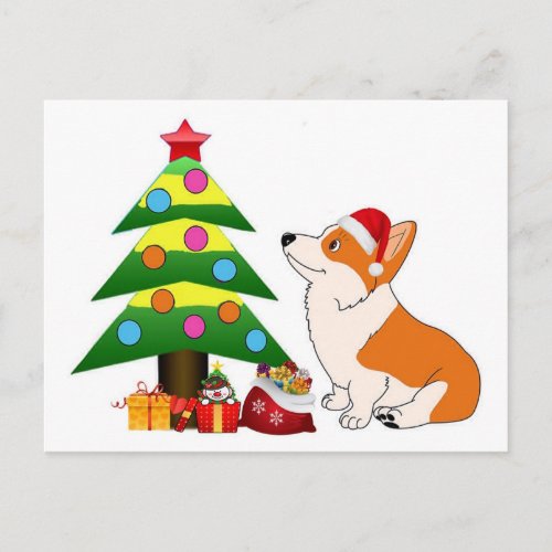 Holiday Corgi Cartoon with Tree