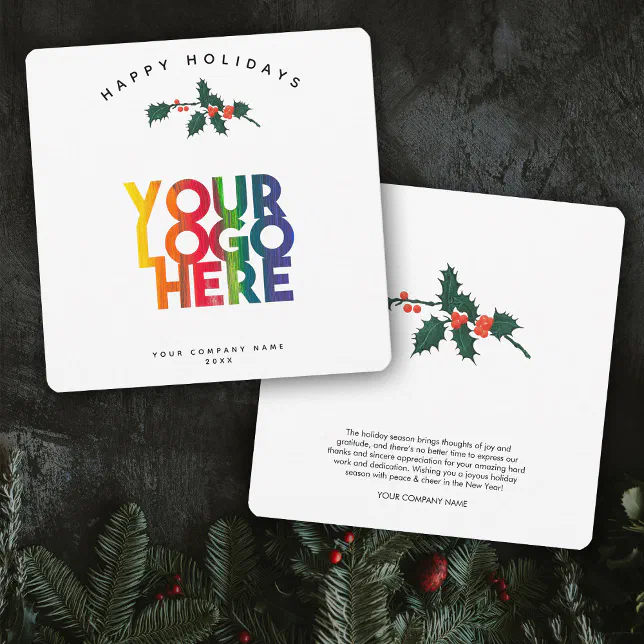 Holiday Corporate Business Logo Christmas Card | Zazzle
