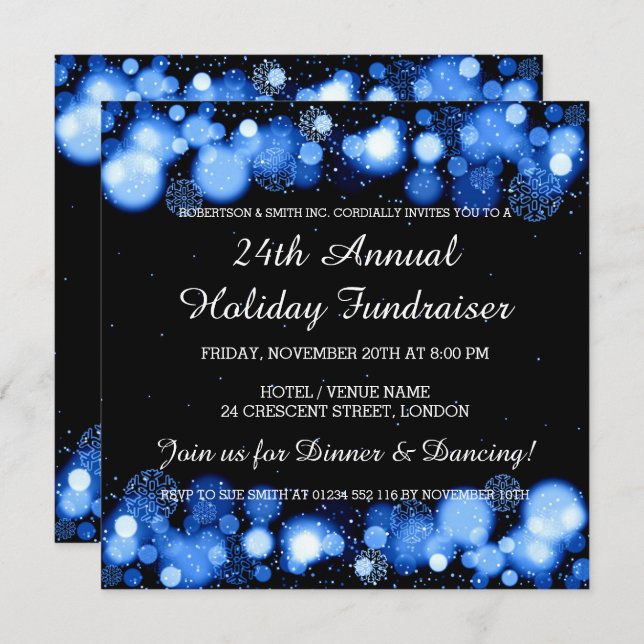 Holiday Corporate Fundraiser Gala Event Blue Invitation (Front/Back)