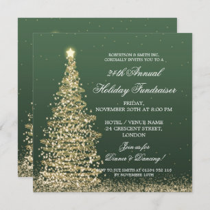 Holiday Corporate Fundraiser Gala Gold Green Invitation