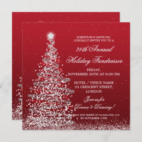 Holiday Corporate Fundraiser Gala Silver  Red Invitation