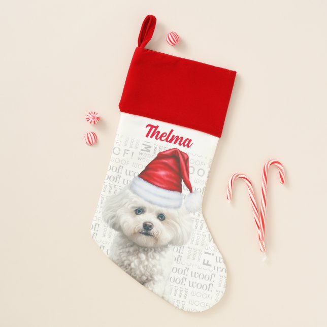 Holiday Coton de Tulear Dog with Name Christmas Stocking (Front)