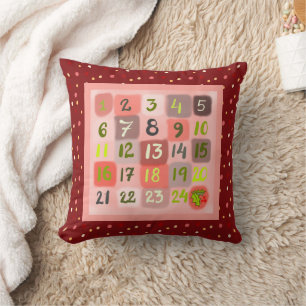 Holiday countdown throw pillow pink red green