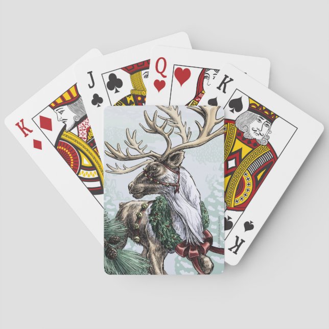 "Holiday Courier" Christmas Reindeer Art Poker Cards (Back)