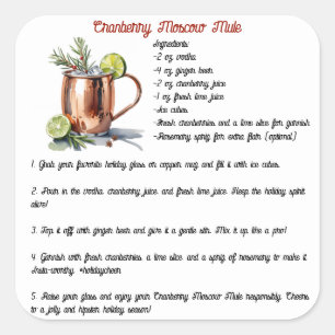 Holiday Cranberry Moscow Mule Cocktail Recipe Square Sticker