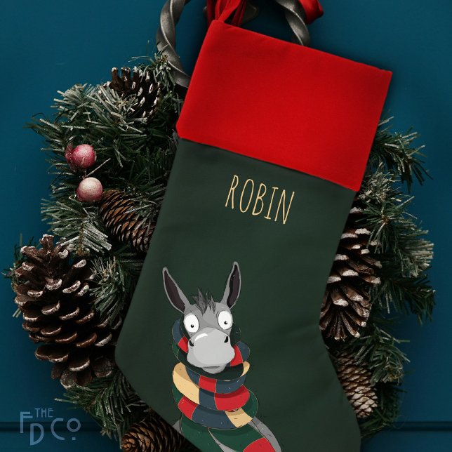 Holiday Crazy Funny Cute Winter Donkey | Green Christmas Stocking (Creator Uploaded)
