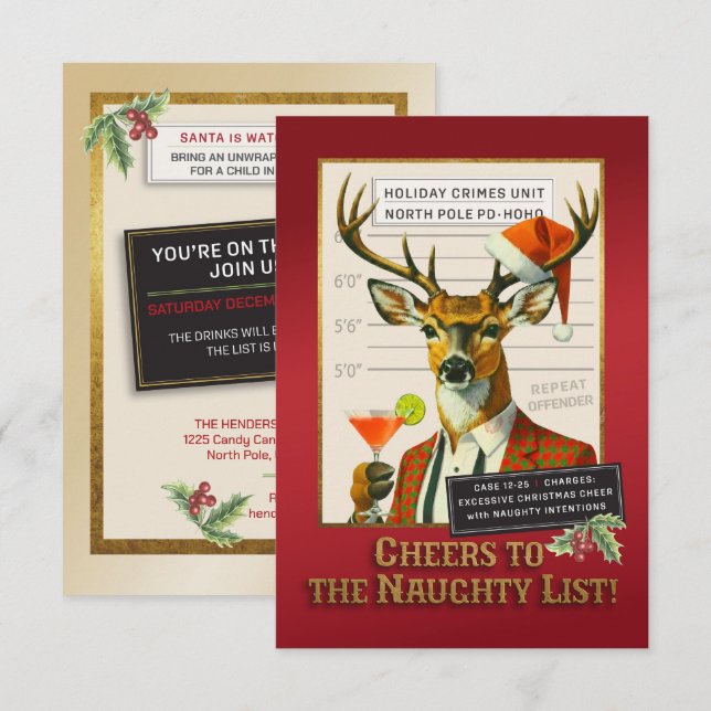 Holiday Crimes Unit – Reindeer Repeat Offender Invitation (Front/Back)