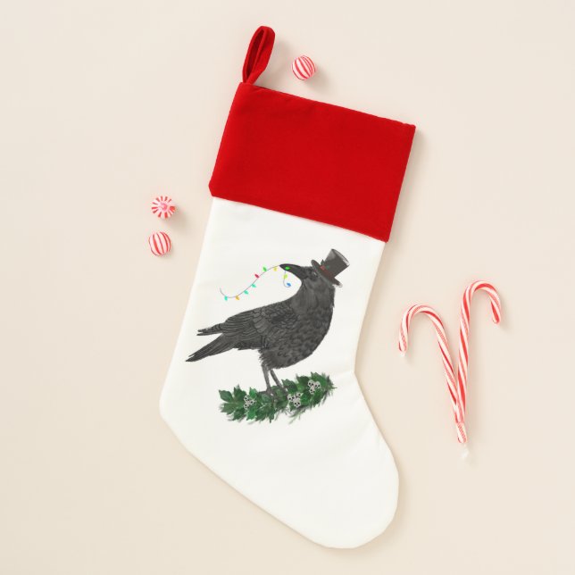 Holiday Crow with Top Hat Christmas Stocking (Front)