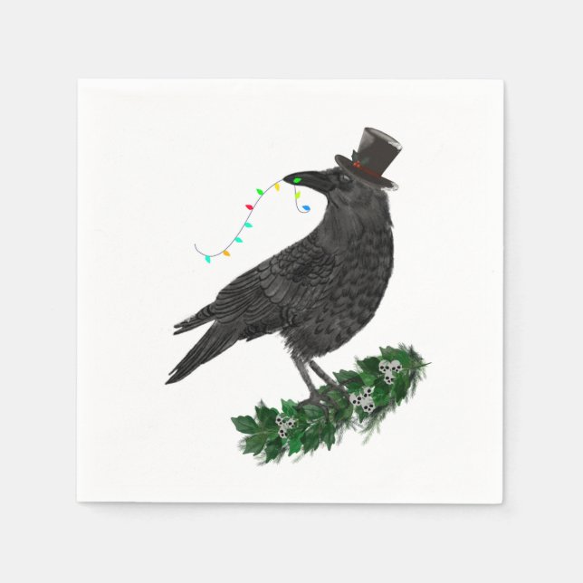 Holiday Crow with Top Hat Napkins (Front)