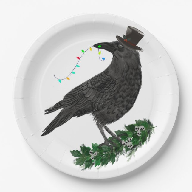 Holiday Crow with Top Hat Paper Plates (Front)