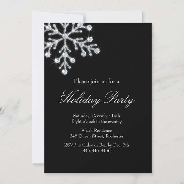 Holiday Crystal Snowflake (black) Invitation (Front)