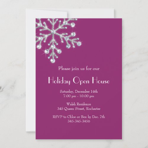 Holiday Crystal Snowflake Open House magenta Invitation