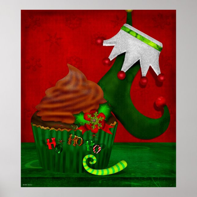Holiday Cupcake Whimsey Folk Art Poster (Front)