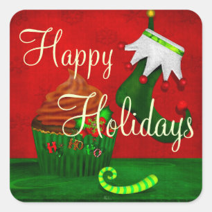 Holiday Cupcake Whimsey PERSONALIZED Square Sticker