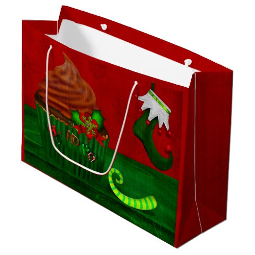 Holiday Cupcake Whimsey WIDE ONLY Large Gift Bag