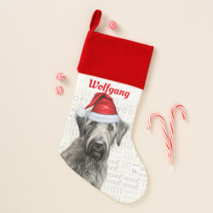 Holiday Cute Irish Wolfhound Dog with Name Christmas Stocking