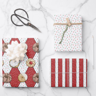Holiday Cute Italian Cookies, Stripes, & Harlequin Wrapping Paper Sheets