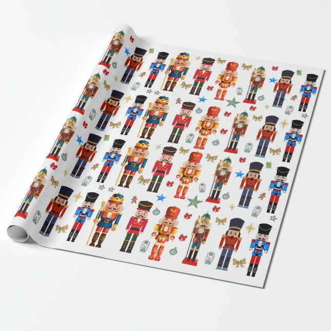holiday cute Nutcracker pattern Wrapping Paper (Unrolled)