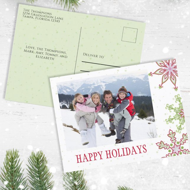 Holiday Cute Snowflake Whimsical Colorful 1 Photo (Christmas whimsical cute colorful snowflakes single photo postcard. )