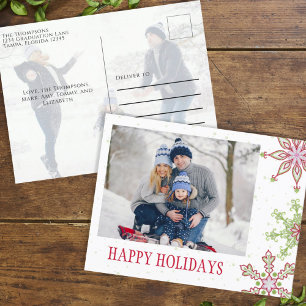 Holiday Cute Snowflake Whimsical Colorful 2 Photo Postcard