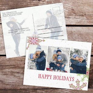 Holiday Cute Snowflake Whimsical Colorful 4 Photo Postcard