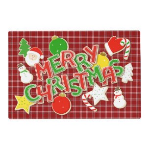 holiday cutout cookies red plaid Merry Christmas  Placemat